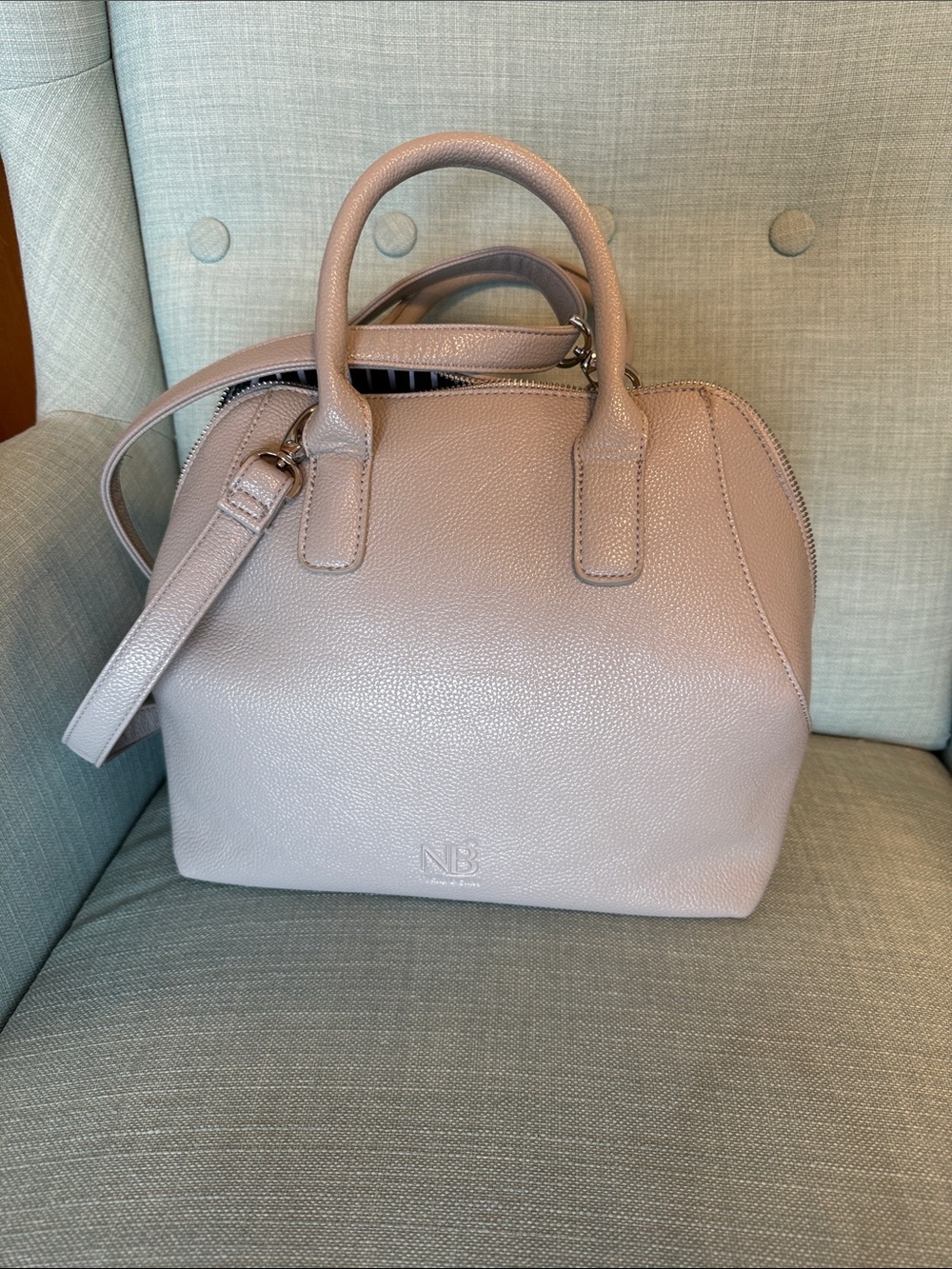 Pebbled Leather Satchel Bag in Light Gray